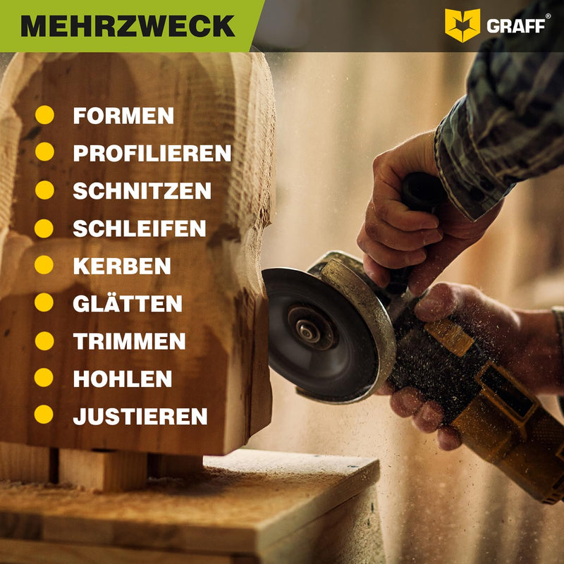 [Australia - AusPower] - GRAFF Premium Set Wood Cutter Rasp Disc 125 mm for Carving and Sanding Wood, Softwood, Hardwood - Wood Grinder for Angle Grinder & Flex - Sanding Disc for Woodworking Tools Diameter set 125 mm rasp disc 
