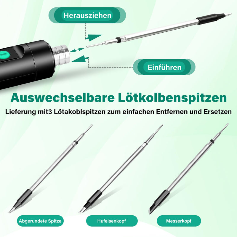 [Australia - AusPower] - KKMOL Wireless Soldering Iron Set, USB Battery Soldering Iron with LCD, Temperature Adjustable 180 ℃-450 °C, 3 Soldering Tips, Soldering Wire, Soldering Set for Welding Repair - Black 
