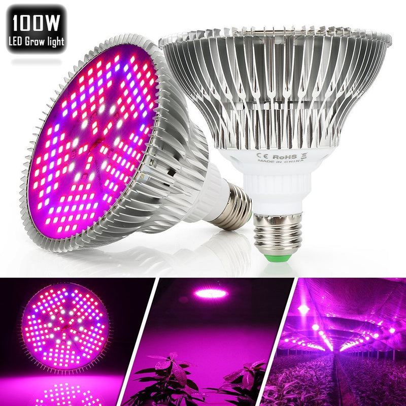 [Pack of 2] 100W Led Plant Grow Light Bulb, Full Spectrum 150 LEDs Indoor Plants Growing Light Bulb Lamp for Vegetables Greenhouse and Hydroponic, E26 E27 Base Grow Light Bulbs, AC 85~265V 2 Count (Pack of 1)