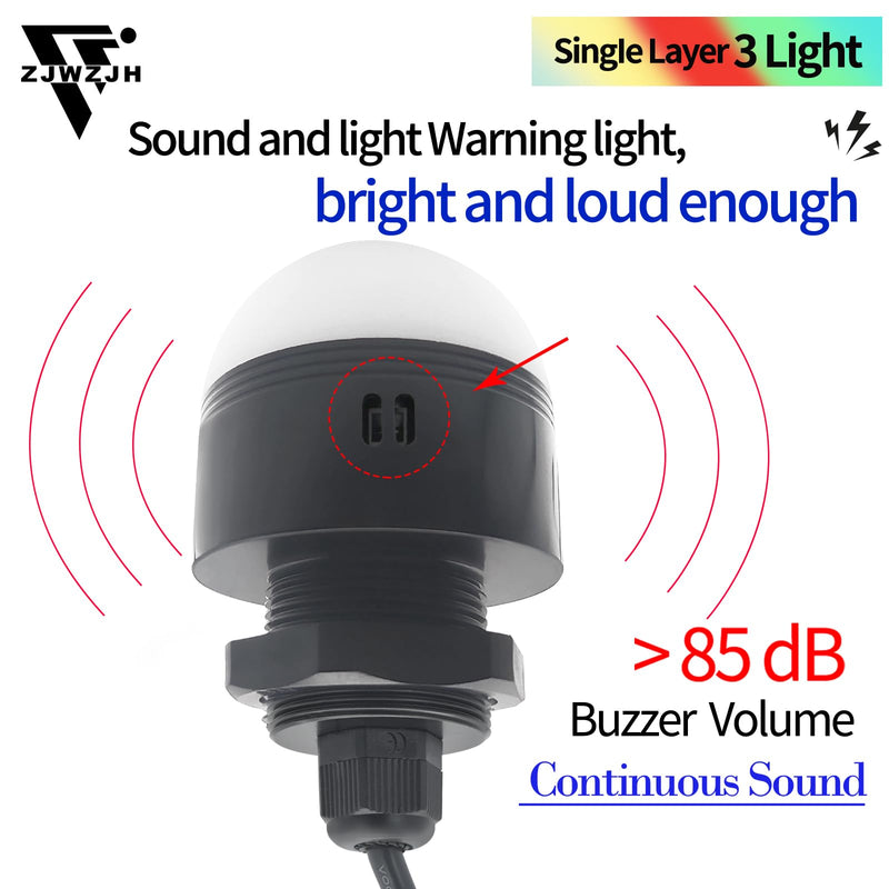 [Australia - AusPower] - 24V LED Industrial Warning Lights, 3 Colors 1 Layer, Column Signal Tower Indicator Lamp Beacon, Continuous Light Waterproof Signal Light 24V, with Buzzer 