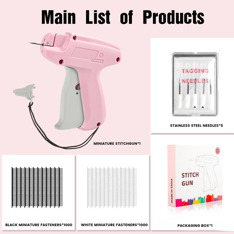 Stitch Gun for Clothes, Quick Clothing Fixer, Tagging, Sewing Kit Includes 5 Needle, 1000 Black Fasteners & 1000 White Fasteners（Pink-Blue） PINK BLUE