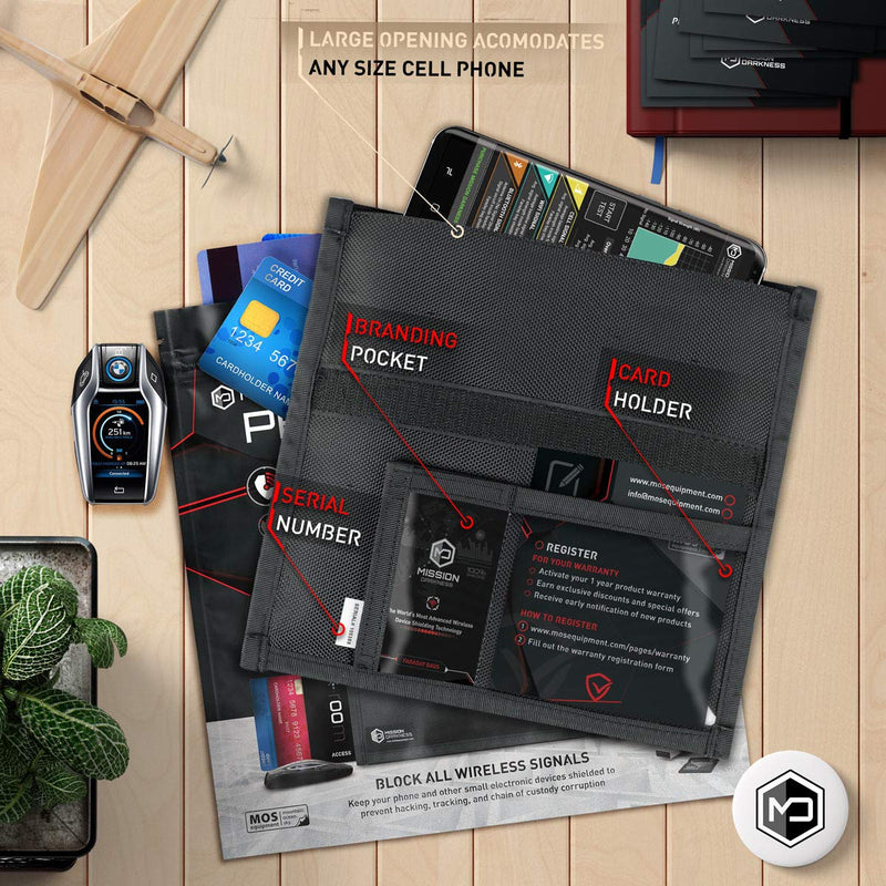 Mission Darkness Non-Window Faraday Bag for Phones // Signal Blocking Faraday Cage Prevents Hacking Tracking Spying, Device Shielding for Law Enforcement Military Digital Forensics, EMP CME Protection Universal Phone Size