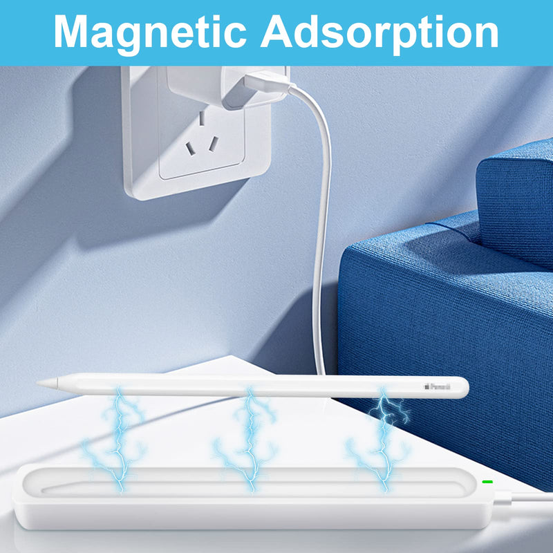 [Australia - AusPower] - Charging Case Compatible with Apple Pencil 2nd Generation Only, Magnetic Charging Stand for Ipad Pen 2nd Gen with USB Cable, LED Indicator Light, Anti-Silp Base (White) 