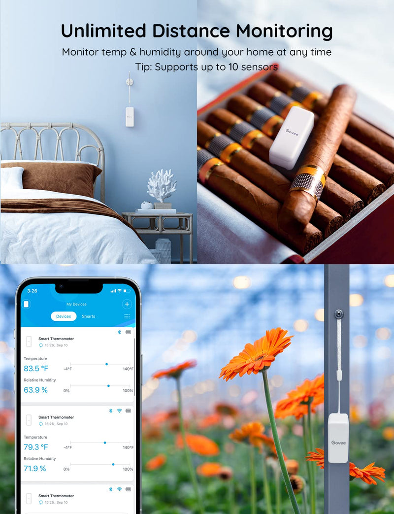 Govee WiFi Hygrometer Thermometer Sensor 3 Pack, Indoor Wireless Smart Temperature Humidity Monitor with Remote App Notification Alert, 2 Years Data Storage Export, for Home, Greenhouse 3 Sensor