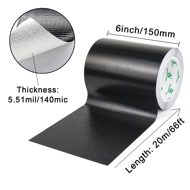 BOMEI PACK Adhesive Black Aluminum Foil Heat Shield Tape Barrier 6in x 66ft, Fiberglass Thermal Insulation Reflective Material High Temp Protection 1 Pack 6inch x 66ft