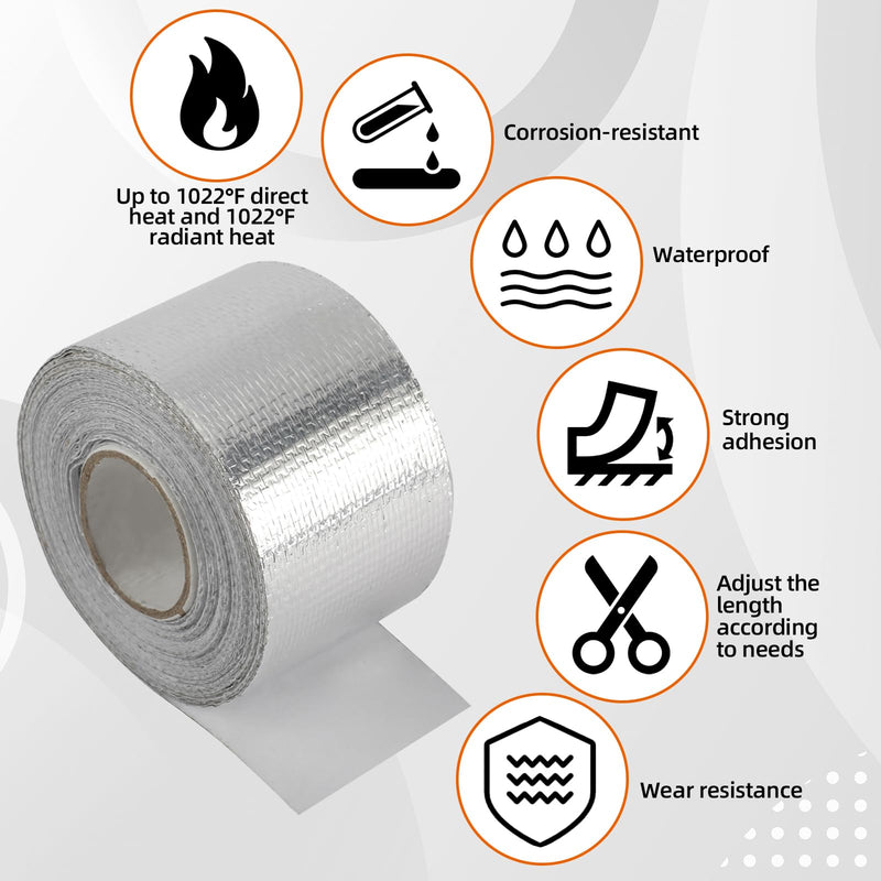 Self-Adhesive Heat Reflective High Temperature Tape - Fiberglass Heat Shielding Foil Tape (1.5 Inch 14.76FT)