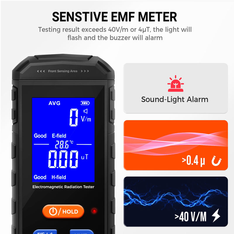 [Australia - AusPower] - EMF Meter - Rechargeable Handheld Electromagnetic Field Detector with Digital LCD - Ideal for Home, Office, Outdoors, and Ghost Hunting Black 