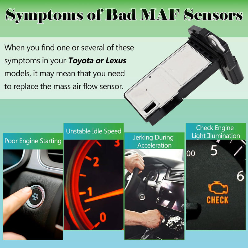Mass Air Flow Sensor MAF Sensor 22204-75030 Compatible with Toyota 4Runner Corolla Land Cruiser Prius Sequoia Tacoma Tundra Lexus GX460 GX470 Replaces OE# 22204-0F030