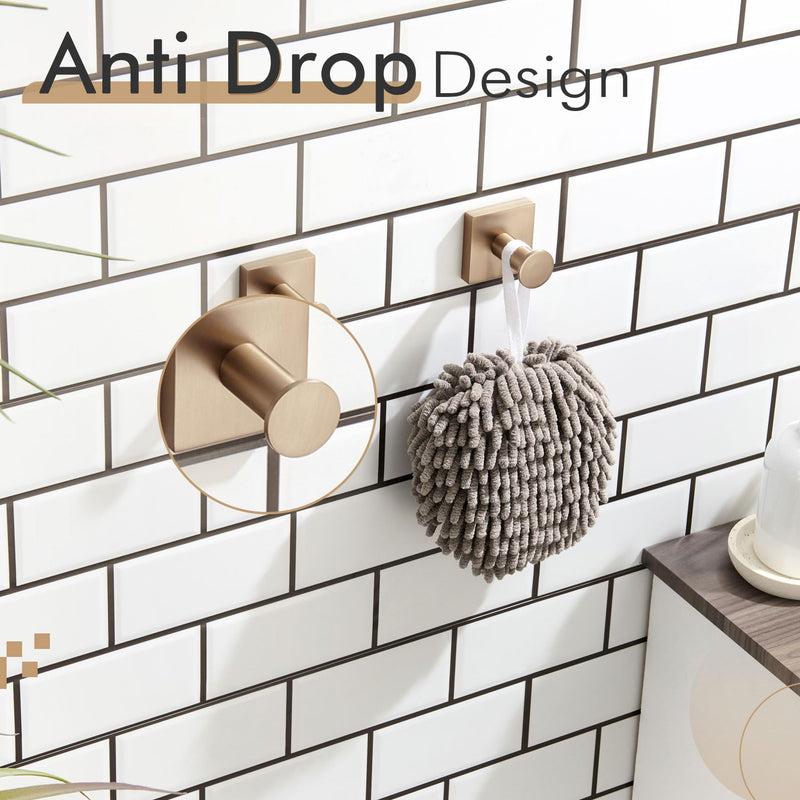 KOKOSIRI Robe Hooks Bath Towel Hooks for Wall Closet Kitchen Hanging Towels Bathroom Hardware Champagne Bronze Stainless Steel 2 Pack, B1016CPG-P2