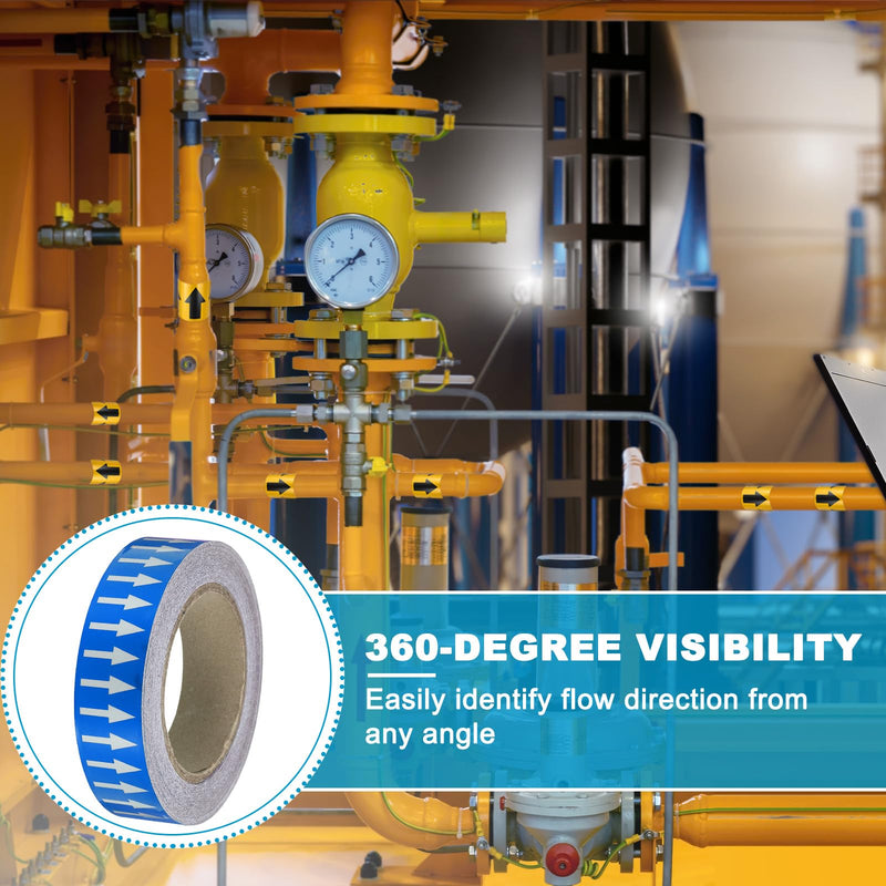 MECCANIXITY Directional Pipe Flow Arrow Adhesive Tape Pipeline Arrow Stickers 1-1/5 Inch x 65 Ft Pipe Identification Marking Labels for Pipe Flow Markers, White on Blue White/Blue 1-1/5"x65'