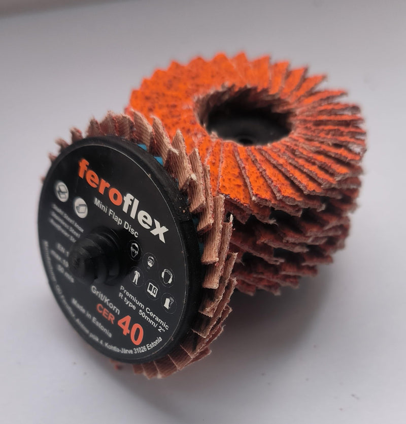 [Australia - AusPower] - Set of 20 Feroflex Mini Serrated Discs Professional Quality 2 Inch 50 mm, Grit 40, Premium Ceramic for Metal, Stainless Steel, Rust, Steel Slat Discs Sanding Disc (Grit 40, 20) + Disc Pad Holder 6 mm Grain 40 
