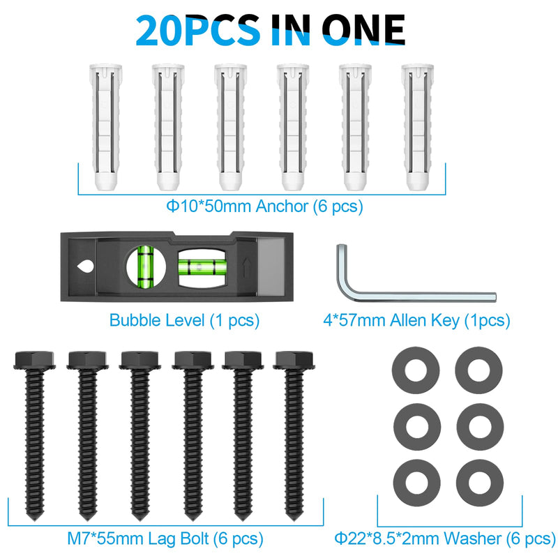 [Australia - AusPower] - HOME VISION Lag Bolt Kit for TV Wall Mount, Including M7x55mm Lag Bolts, Wall Anchors, Washers, Allen Key, Bubble Level, for Wood Stud/Brick/Concrete Wall Installation 