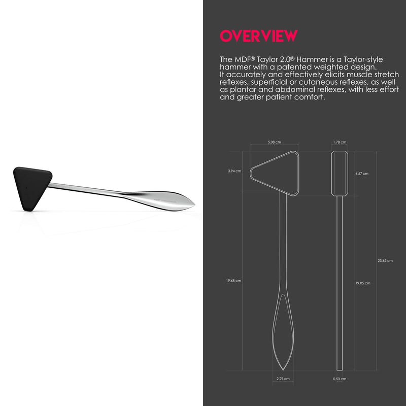 [Australia - AusPower] - MDF Instruments Professional-Grade Taylor 2.0 Neurological Reflex Hammer - Free-Parts-for-Life & Lifetime Warranty - Black (MDF505XL-11) 