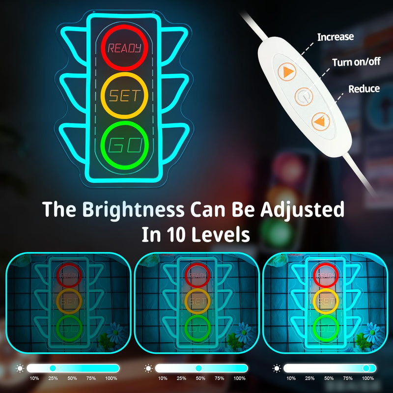 Traffic Light Neon Sign Dimmable Stop Light Neon Wall Decor Race Car Party Decorations Red Yellow Green Stoplight Led Racing Wall Art for Garage 12.5 * 9.7 Inch TrafficSignals