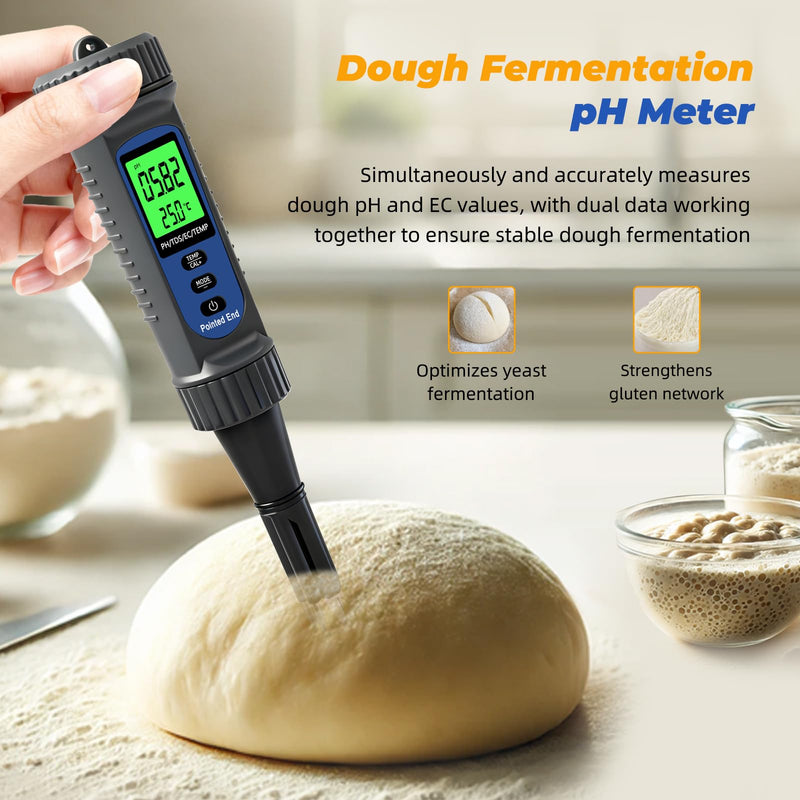 [Australia - AusPower] - pH Meter for Food with Temperature – Digital Food pH Meter, High Accuracy ±0.1 pH Electronic Tester for Hot Sauce, Fermentation, Cheese, Sourdough, Canning & Acidity Testing 