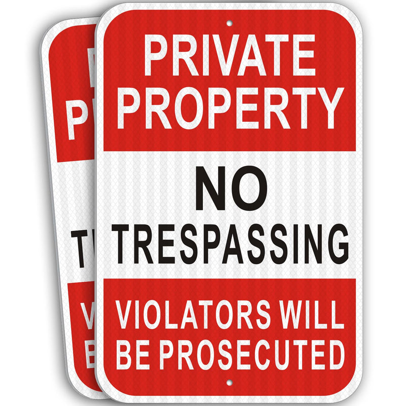 (2 Pack) Reflective Metal No Trespassing Signs Private Property, 18" x 12" Heavy-duty Aluminum Private Property Signs Outdoor, Keep Out Violators Will Be Prosecuted, Rust-free, No Fade, Weather-resistant, Easy to Mount BLACK NO TRESPASSING - 12"X18"