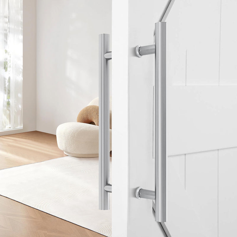 JUBEST 16" Push Pull Door Handle, Stainless Steel Double Sided H Shape Sliding Doors Handle, Heavy Duty Swing Door Handles, Silver 15-3/4''