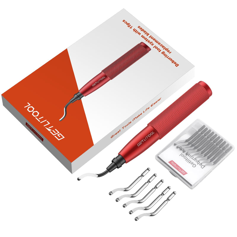[Australia - AusPower] - GETLITOOL Deburring with 16 Blades, 360° Rotating Blade, Hand Deburrer, Metal Handle with Storage Space, Universal Deburring Tool for 3D Printers, Plastic, Stainless Steel, Aluminium, Metal (Red) 