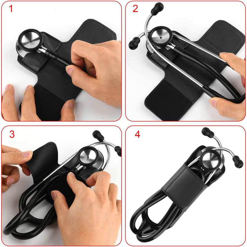 [Australia - AusPower] - Beautyflier PU Leather Stethoscope Holder with Clip for All Models: Littmann, ADC, MDF, Adscope, Stethoscope Holder Carrier Perfect for Physicians, Nurses, EMT (Black) Black 