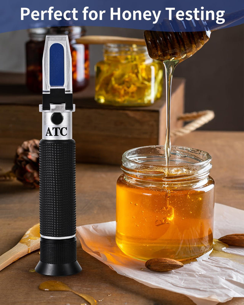 [Australia - AusPower] - Honey Refractometer for Moisture, Brix and Baume, Brix Meter Refractometer with ATC, (12-27% Honey Moisture, 58-90% Brix, 38-43° Baume), Refractometer Brix for Honey, Maple Syrup, Molasses, Fruit Jam 