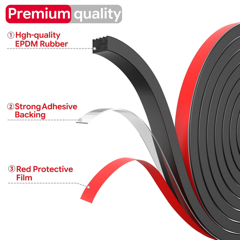 UIOCSSC 26Ft EPDM Rubber Weather Stripping Foam RV Door Seal Self-Adhesive Marine Hatch & RV Door Seal, Automotive Weatherstrip for Enclosed Trailer, Boat, Truck Bed & Home, W:0.625"; H:0.375" 26 Feet Black