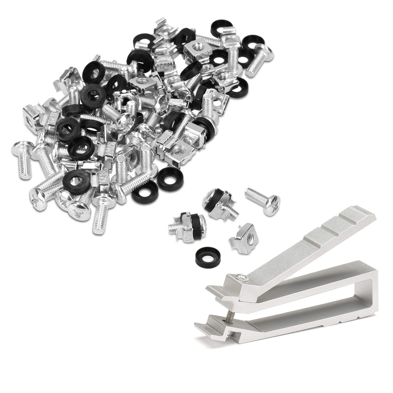 [Australia - AusPower] - kwmobile 50 Pack M6 Cage Nuts, Bolts and Washers Kit - Cage Nuts Set With Tool for Installation Extraction - For Patch Panel Rack Mount - Silver 