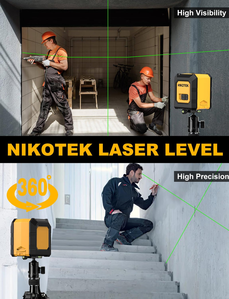 [Australia - AusPower] - Laser Level Self-Leveling Green Beam Horizontal and Vertical Cross-Line Laser for Home Decoration Carrying Pouch, Battery Included 