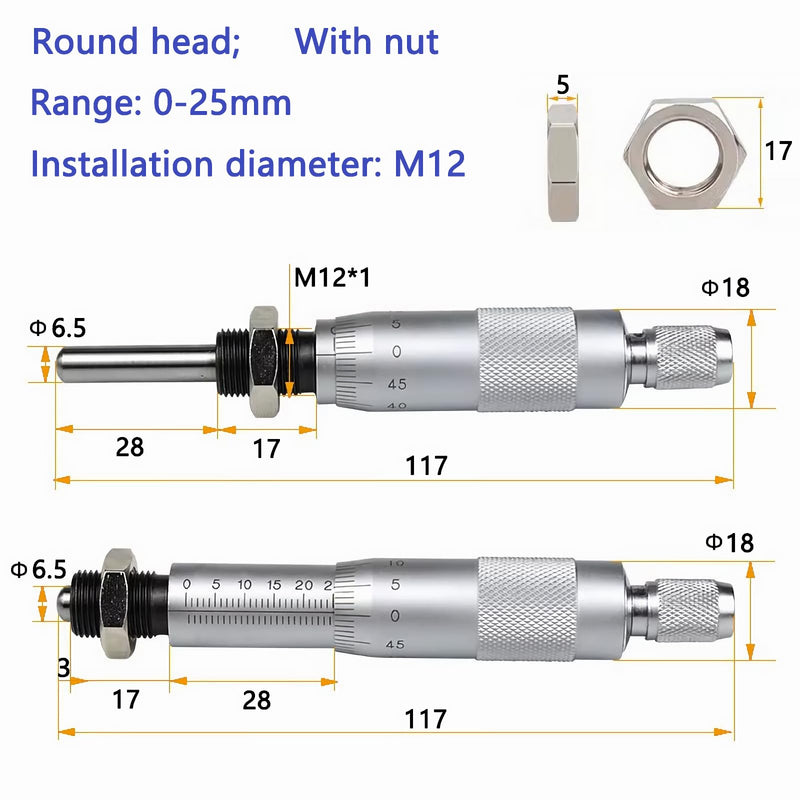 [Australia - AusPower] - Inside Micrometer 0-25mm, Accuracy 0.01mm, Round Needle Type Thread Micrometer, Precision Micrometer, Nut Measuring Instrument, for Fine Tuning of Various Accuracy Instruments 