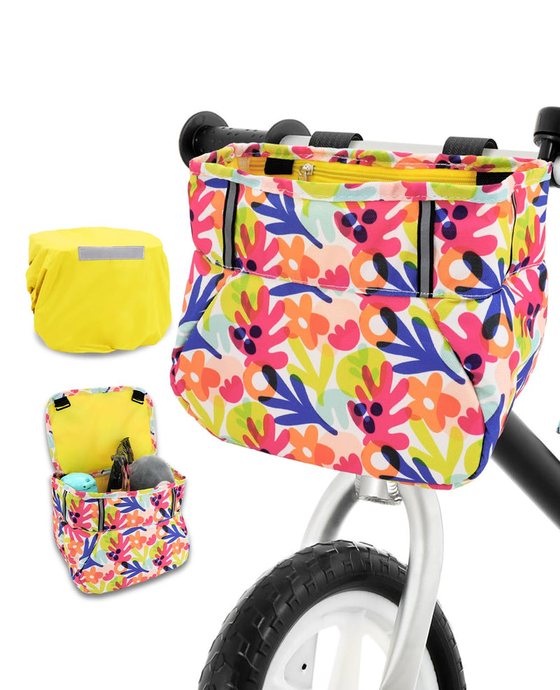 [Australia - AusPower] - ANZOME Kids Bike Basket, Colorful Blocks Large Bicycle Basket, Bicycle Handlebar Bag, Waterproof Fabric Colorful Bike Basket for Women, Men, Kids Colorful Flower 