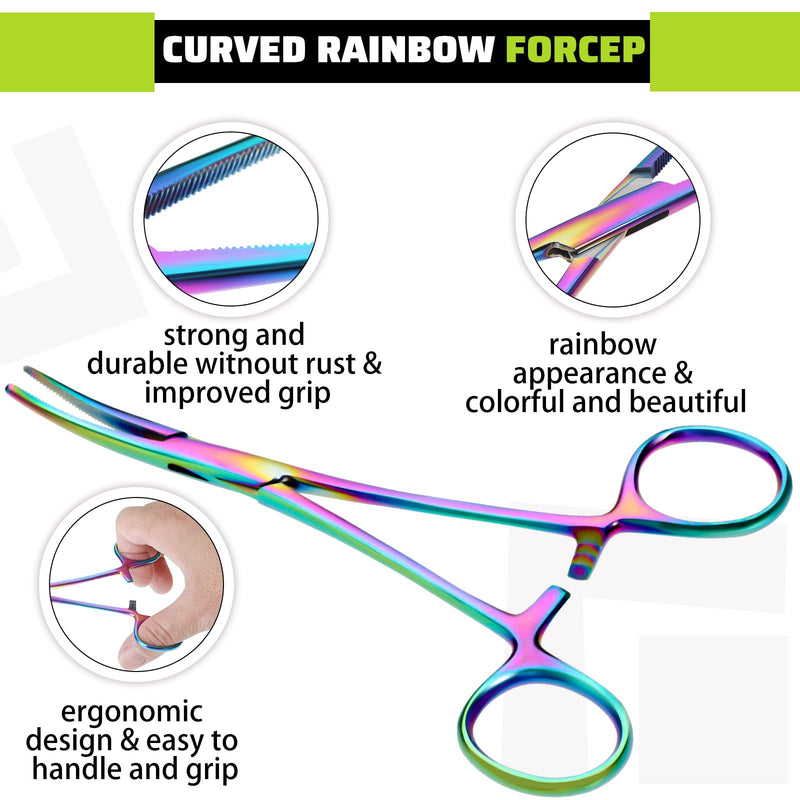 [Australia - AusPower] - BBTO 2 Pieces Rainbow Hemostat Curved and Straight Hemostat Forceps Piercing Pliers Forceps, 7.1 Inch Stainless Steel Straight and Curved Pliers, Fishing Tweezer Hemostats 