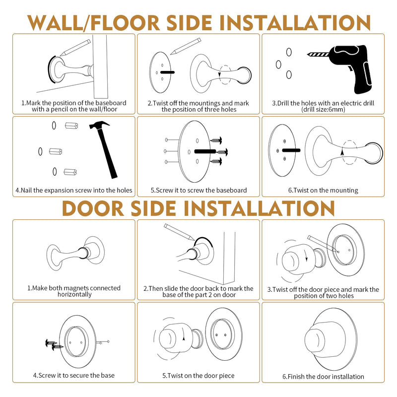 [Australia - AusPower] - Magnetic Door Stopper Door Catch - 2 Pack Stainless Steel Heavy Duty Door Holder Stops for Bottom Top of Door - Wall Floor Mounting No Drill 3M Adhesive & Screws Strong Magnet Keep Door Open, Silver Silver 2 Pack 