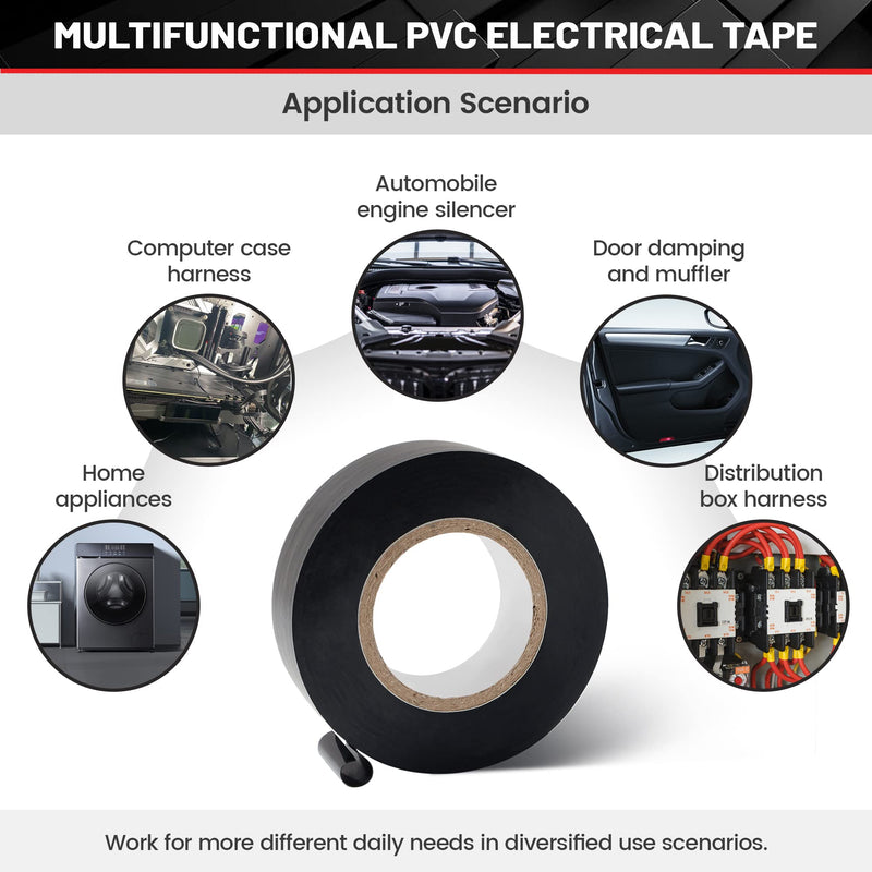 RED WOLF Electrical PVC Tape 5 Packs 1/2" x 66FT Acrylates Copolymer Viscosity Flexibility Electric Tape, Flame Retardant Waterproof 1000 Volt for Auto Engine Industrial Wrapping Wiring Harness