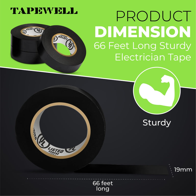 [Australia - AusPower] - Black Electric Tape - Professional Grade - 3/4 inch x 66ft - PVC Electrical Insulating Tape for All Weather - U/L Approved - Waterproof - Home Improvement Electrical Equipment - Pack of 3 