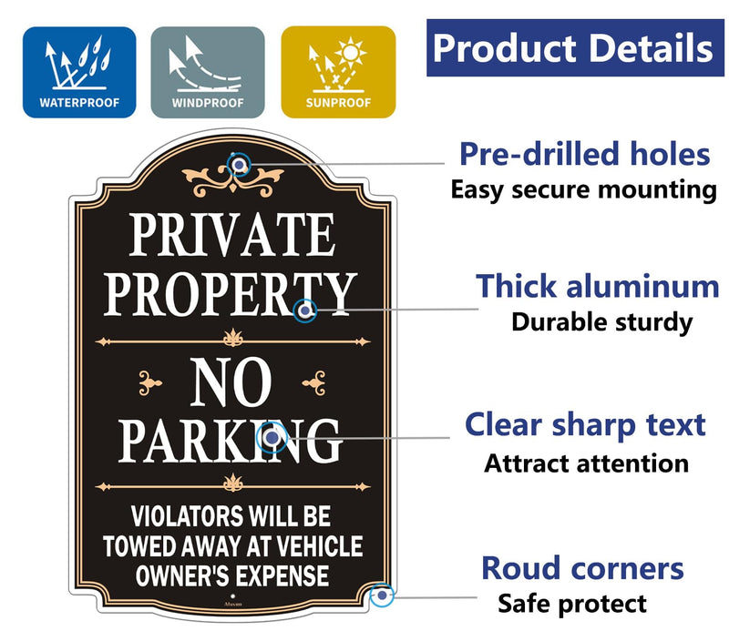 Private Property No Parking Violators Will Be Towed Away at Vehicle Owner's Expense Sign 12" x 18" Metal Rust-Free Aluminum UV Protected Sturdy 2 Pack A2