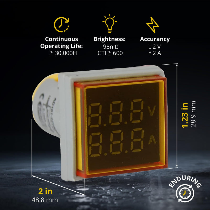 [Australia - AusPower] - LED Voltage Display Panel Mount Volt Amp Meter, AD101-22VAMS 22mm Square Voltmeter and Ammeter, AC50-500V Voltage and 0-100A Current Meter, Yellow (3 Pack) 3 Pack 