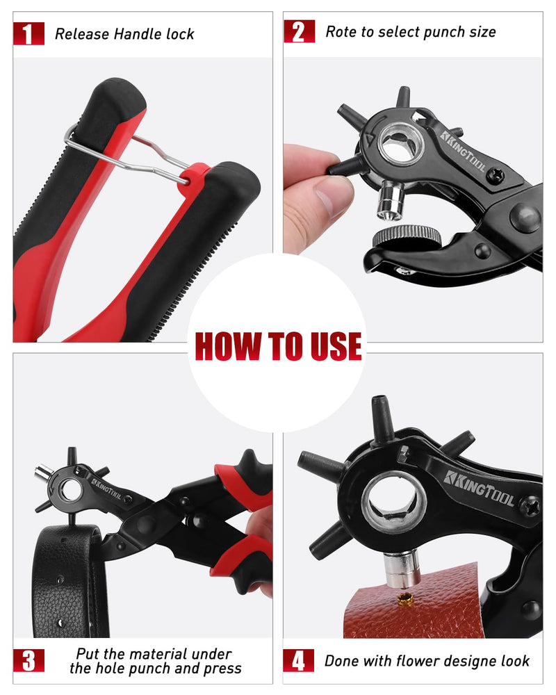 KingTool 2 in 1 Professional Leather Hole Punch with Grommet kit - Perfect for Belts, Watch Bands, Straps, Dog Collars, Saddles, Shoes, Fabric, DIY Home or Craft Projects
