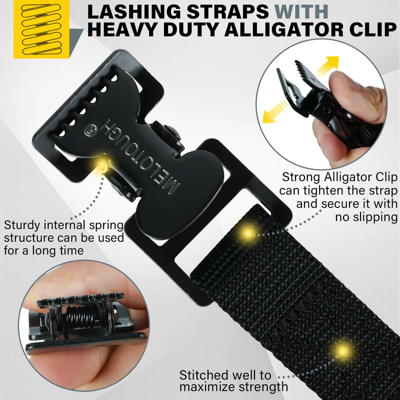 [Australia - AusPower] - MELOTOUGH 4Pk 1" x 2ft Lashing Strap with Alligator Thumb Buckle Cargo Secure Webbing Up to 450lbs,Ladder Straps,Tie Down Straps,Utility Straps with Clips,Black 2 ft Black 