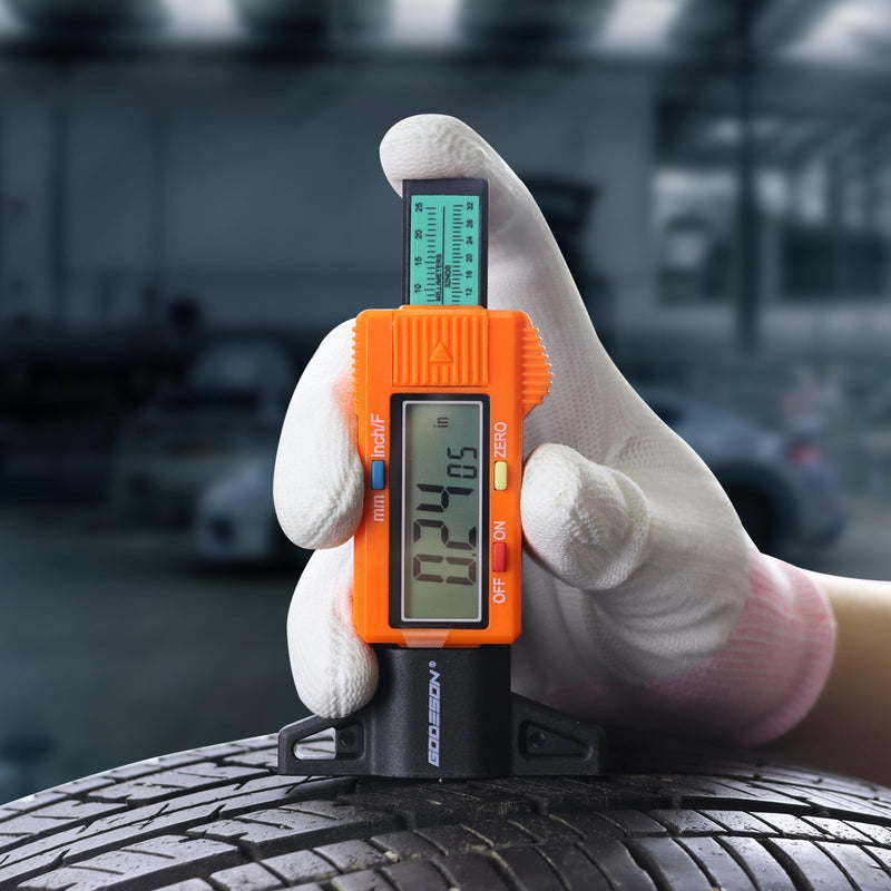 [Australia - AusPower] - GODESON Tire Tread Depth Gauge, Digital Tire Tread Depth Gauge with 3 Modes-Fractional Inch,Tire Tread Gauge with Color-Coded Bar,Tire Depth Gauge Suitable for All Vehicle Tires-Orange Orange 