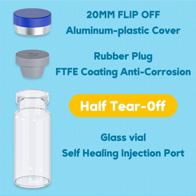 10mL Vials for Injections with Self-Healing Injection Port and Sealed Cap | Sterile Glass Small Vials and Flip Off Aluminum Cap, Liquid Sample Bottles (Empty Vial, No Liquid), 50 Pcs 10ml