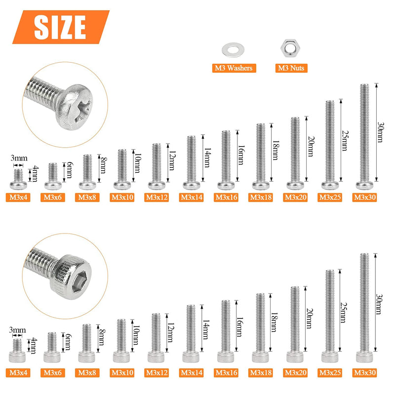[Australia - AusPower] - 920 Pieces 304 Stainless Steel M3 x 4mm /6mm /8mm /10mm /12mm /14mm /16mm /18mm /20mm /25mm / 30mm, Hex Socket Head and Phillips Pan Head Metric Screws and Nuts Assortment Kit M3 Screw Kit 