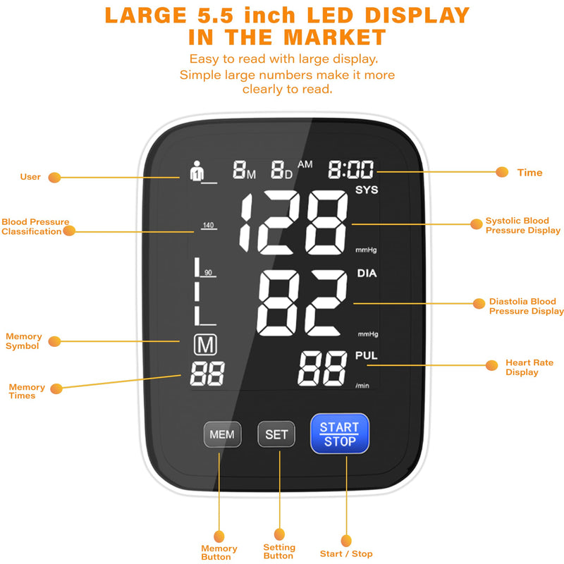 [Australia - AusPower] - Automatic Upper Arm Blood Pressure Monitor, Dual User 2x90 Memories Digital Blood Pressure Machine with (8.5"-16.5") Cuff Size, BP Monitor with 4*AAA Batteries & DC Cable 