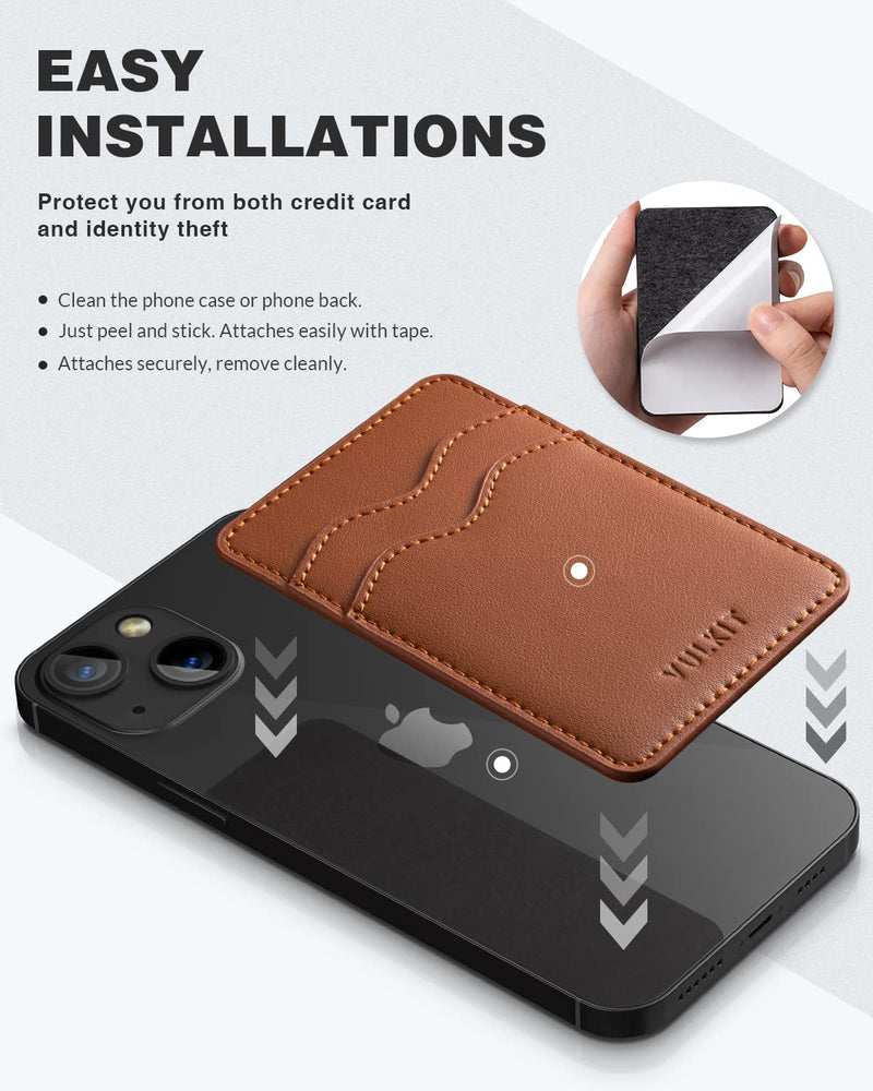 [Australia - AusPower] - VULKIT Phone Card Holder Slim Leather Adhesive Pocket RFID Blocking Credit Card Sleeves Sticker for Back of Smartphone(Brown) Brown 