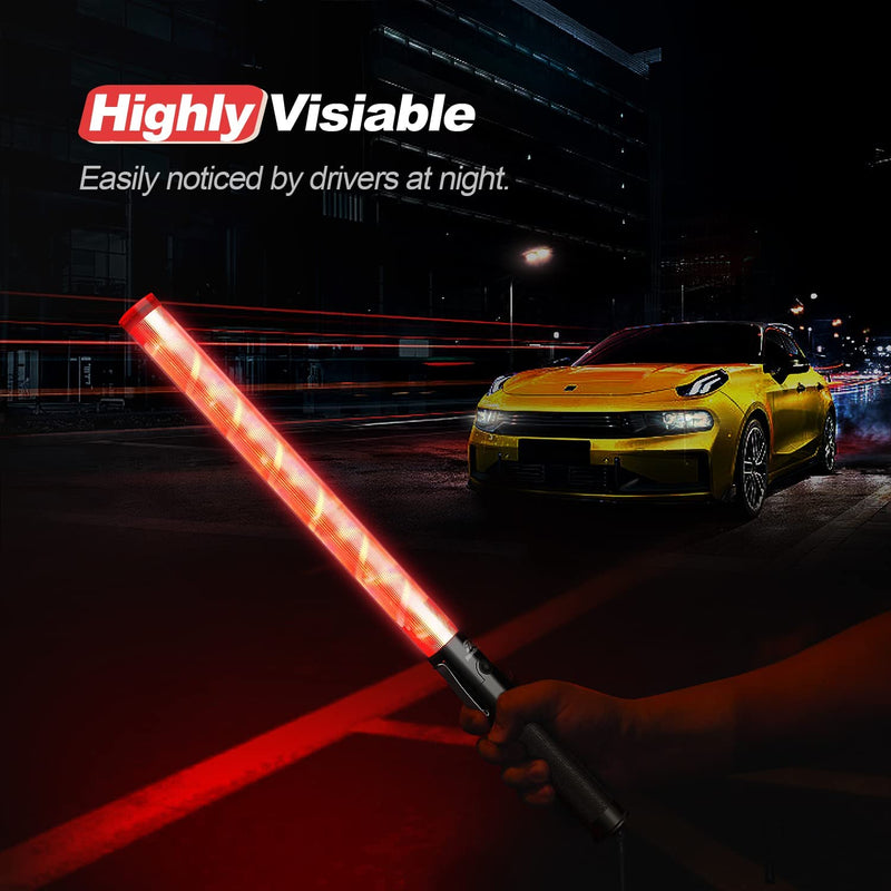 [Australia - AusPower] - 2 Pack Traffic Wand, 21Inch Led Traffic Control Baton, Safety Light Wands with 2 Flashing Modes, Air Marshaling Signal Wand with Side Clip for Airport, Parking, Car Directing Red 2 Pack 