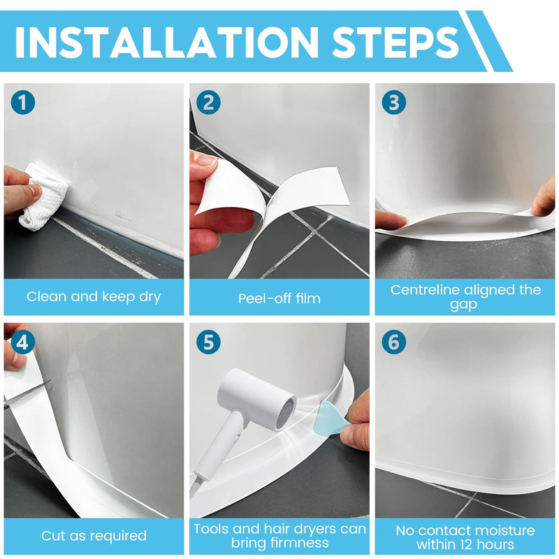 2 Roll White Caulk Tape Waterproof Self Adhesive, Toilet Bathroom Caulking Tape for Kitchen, Countertop, Bathroom, Sink, Shower, Bathtub, Toilet Edge Protector with Sealing Tool 2 Minimalism