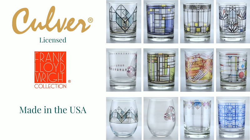 Culver Frank Lloyd Wright DOF Double Old Fashioned Glass 14-Ounce (Gift Boxed Set of 2, Hoffman Rug)