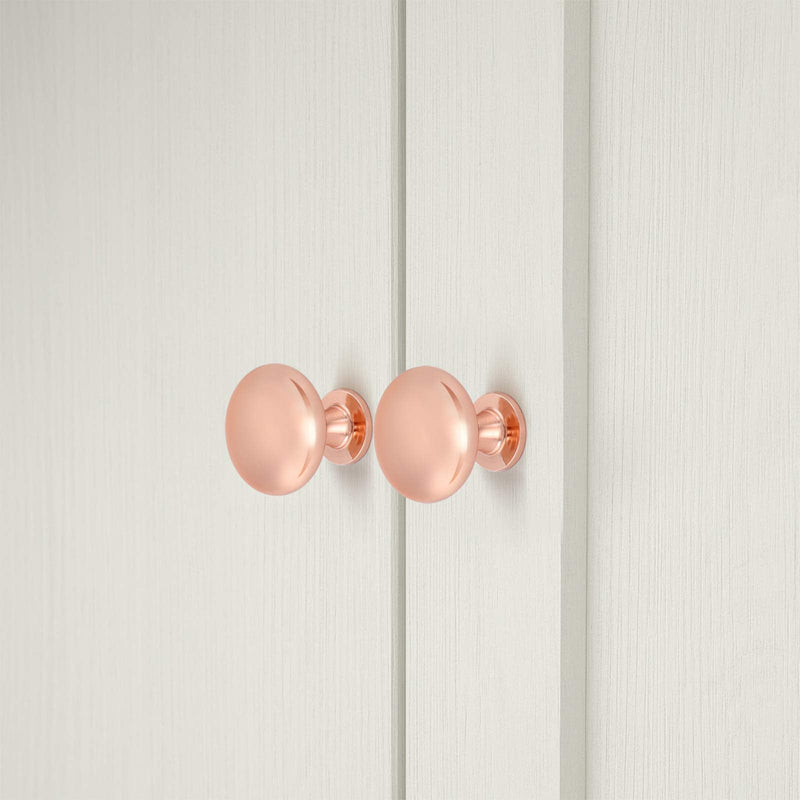 12 Pack Polished Rose Gold Cabinet Knob Solid Kitchen Drawer Hardware,Copper Drawer Dresser Knob Euro Style Round Furniture Hardware,Diameter:1-1/5 " 12