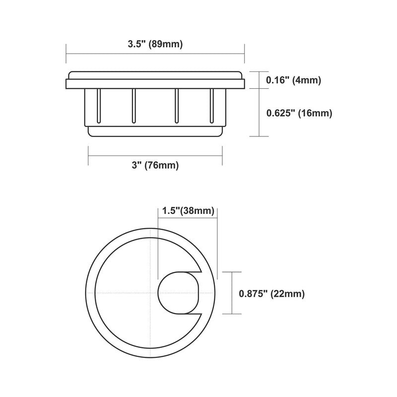 [Australia - AusPower] - 5 Pack Rok Hardware 3" (76mm) Black Round Computer Desk Table Port Wire Cable Cord Organizer Hole Cover Grommet, ROKRG3BLK 3" 5 
