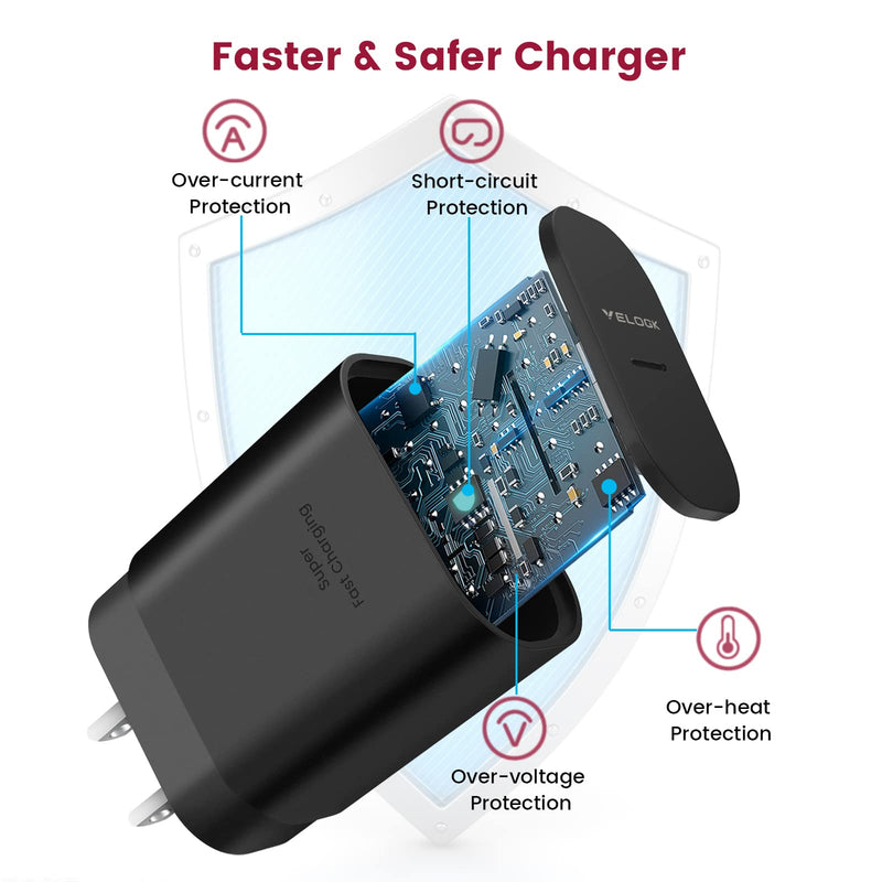 [Australia - AusPower] - Super Fast Charger Type C Kit, VELOGK 25W PD PPS USB C Wall/Car Charger for Samsung Galaxy S24/S23 Ultra/S23+/S23/S22/S21/S20/Plus/Ultra/FE/Note 20/A71, iPad Pro, with 2X Nylon USB C-to-C Cable(3.3ft) 3.3ft 