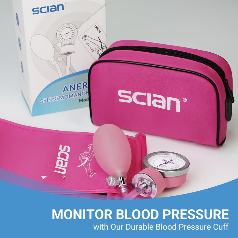 [Australia - AusPower] - SCIAN Manual Blood Pressure Cuff - Aneroid Sphygmomanometer with European Cuff 8.7-16.5" and D-Ring, Come with Carrying Bag for Nurse Doctor Senior Adult, Pink Pink (M Cuff 8.7-16.5") 