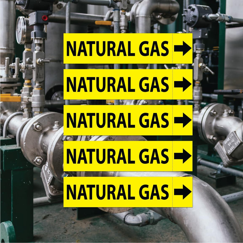 [Australia - AusPower] - (5 Pack) Natural Gas Pipe Labels Stickers with Arrows | Self Sticking 6mil PVC Natural Gas Pipe Markers for Pipes, Inspections, Detector, Regulator Heaters | 8.5 x 2 inch 